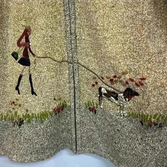 Tanjay Cotton Blend Sweater Full Zip Cottage  Dog Plants Long Sleeve Embroidered - Picture 3 of 11
